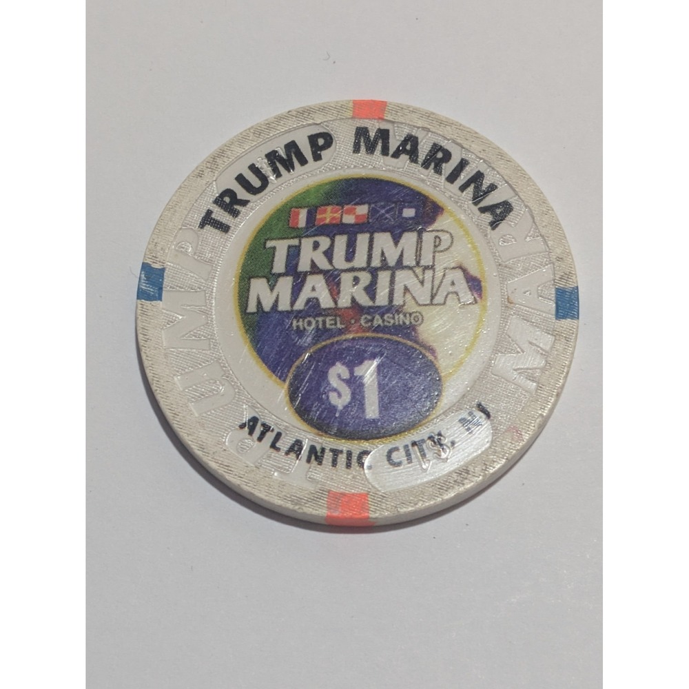Trump Marina Hotel Casino $1 Poker Chip Atlantic City NJ Dolphin Vintage Token